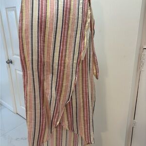 Free People Striped Wrap Maxi Skirt in Cream, Pink, Yellow & Navy